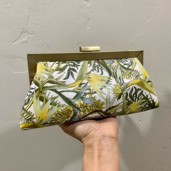 Handmade Genuine Leather Floral Printed Push-lock Clutch/Crossbody/Evening Bag